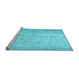 Sideview of Machine Washable Persian Light Blue Traditional Rug, wshtr3434lblu