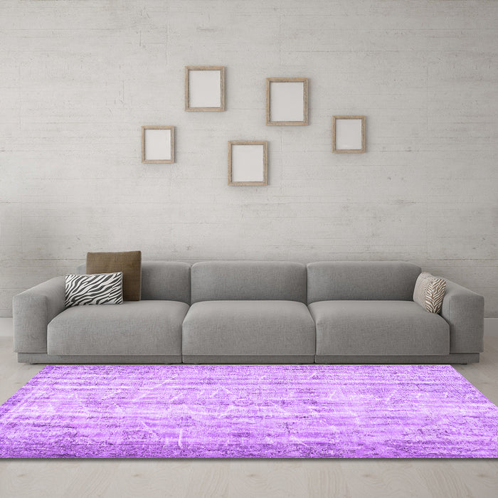 Machine Washable Persian Purple Traditional Area Rugs in a Living Room, wshtr3434pur