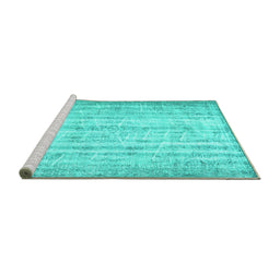 Sideview of Machine Washable Persian Turquoise Traditional Area Rugs, wshtr3434turq