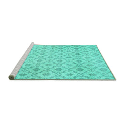 Sideview of Machine Washable Persian Turquoise Traditional Area Rugs, wshtr3435turq