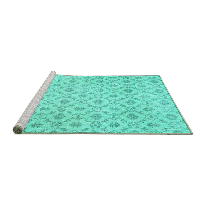 Sideview of Machine Washable Persian Turquoise Traditional Area Rugs, wshtr3435turq