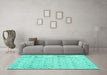 Machine Washable Persian Turquoise Traditional Area Rugs in a Living Room,, wshtr3435turq