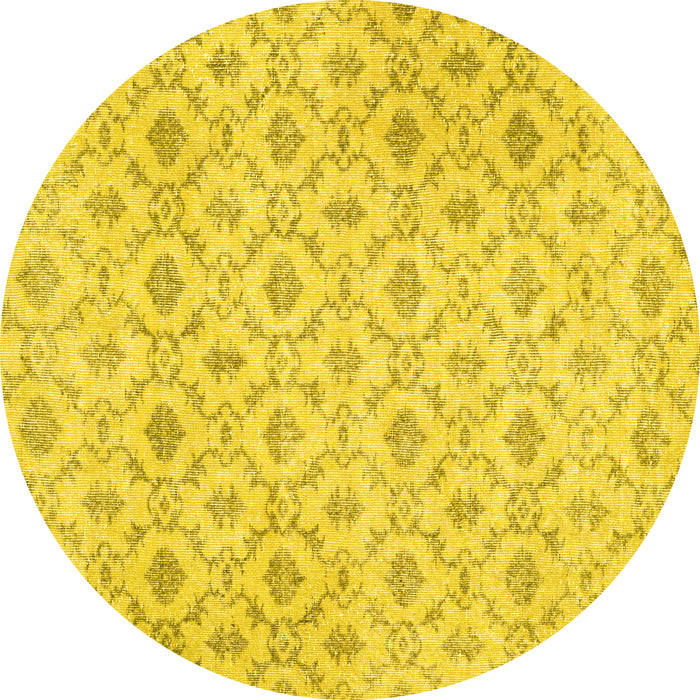 Round Machine Washable Persian Yellow Traditional Rug, wshtr3435yw