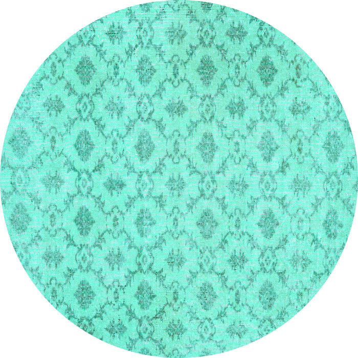 Round Machine Washable Persian Turquoise Traditional Area Rugs, wshtr3435turq