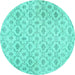 Round Machine Washable Persian Turquoise Traditional Area Rugs, wshtr3435turq