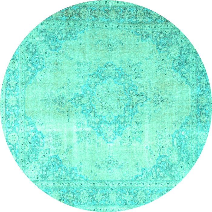 Round Machine Washable Persian Turquoise Traditional Area Rugs, wshtr3436turq