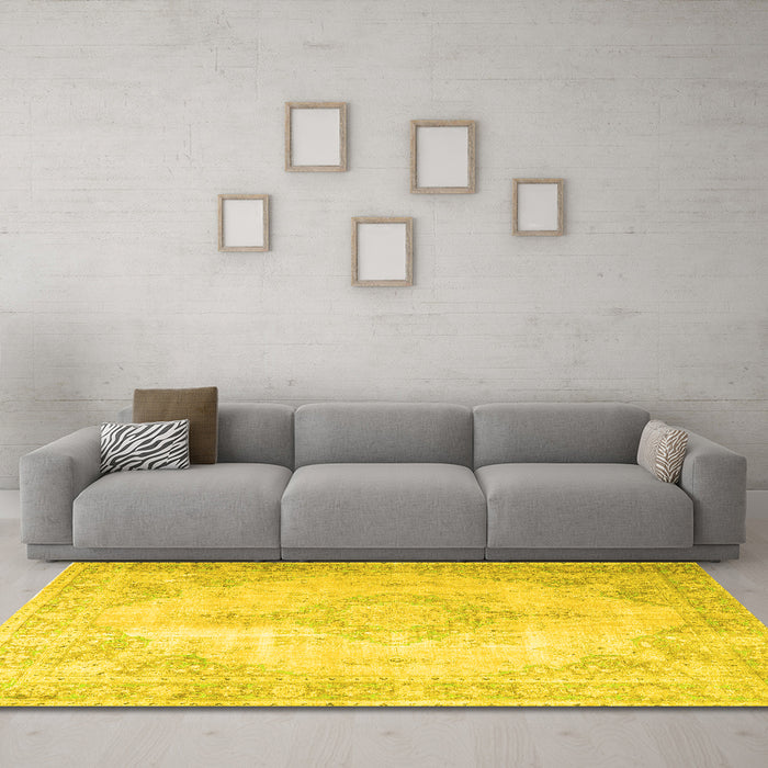 Machine Washable Persian Yellow Traditional Rug in a Living Room, wshtr3436yw