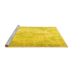 Sideview of Machine Washable Persian Yellow Traditional Rug, wshtr3436yw