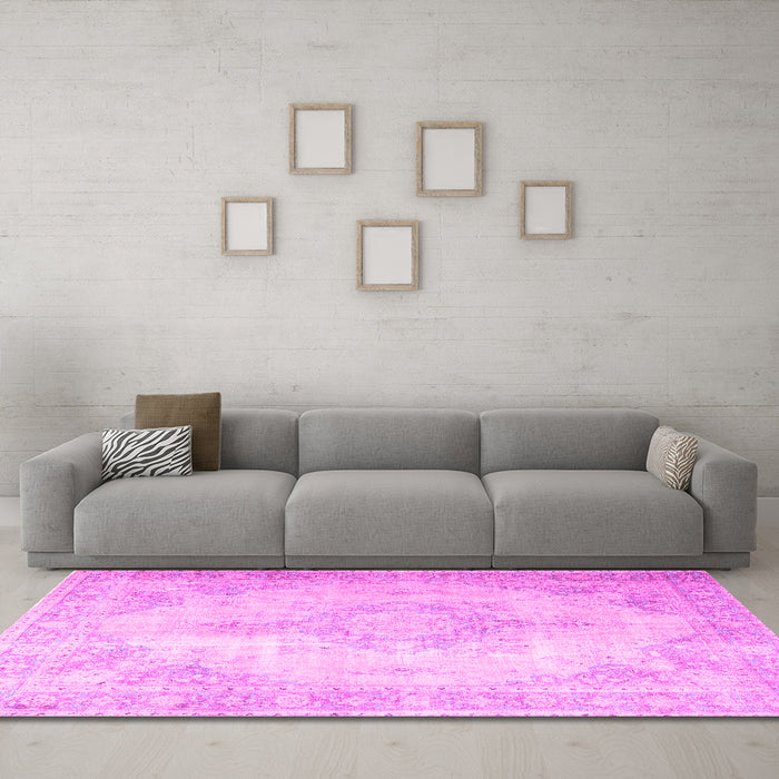 Machine Washable Persian Pink Traditional Rug in a Living Room, wshtr3436pnk