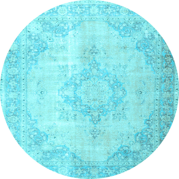 Round Machine Washable Persian Light Blue Traditional Rug, wshtr3436lblu
