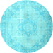 Round Machine Washable Persian Light Blue Traditional Rug, wshtr3436lblu