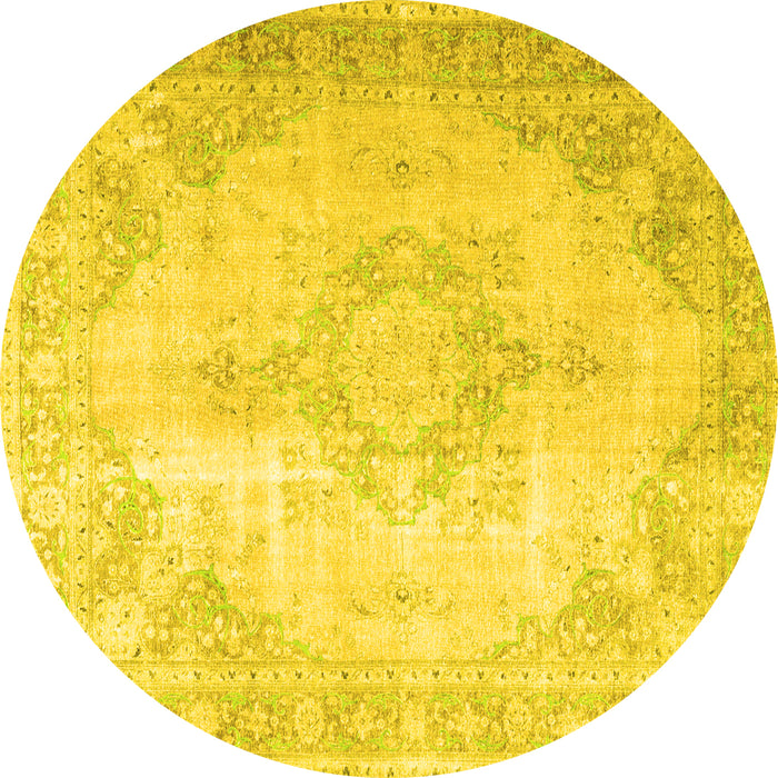 Round Machine Washable Persian Yellow Traditional Rug, wshtr3436yw