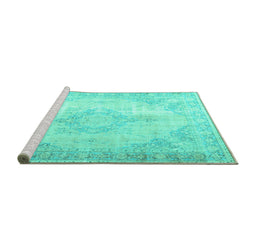 Sideview of Machine Washable Persian Turquoise Traditional Area Rugs, wshtr3436turq
