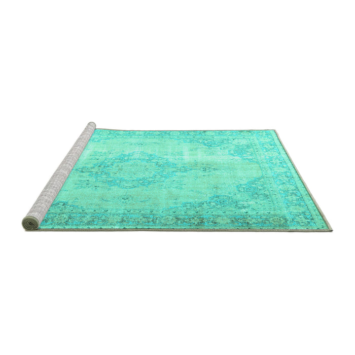 Sideview of Machine Washable Persian Turquoise Traditional Area Rugs, wshtr3436turq