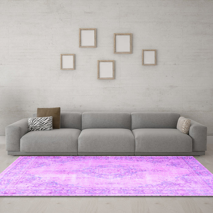 Machine Washable Persian Purple Traditional Area Rugs in a Living Room, wshtr3436pur