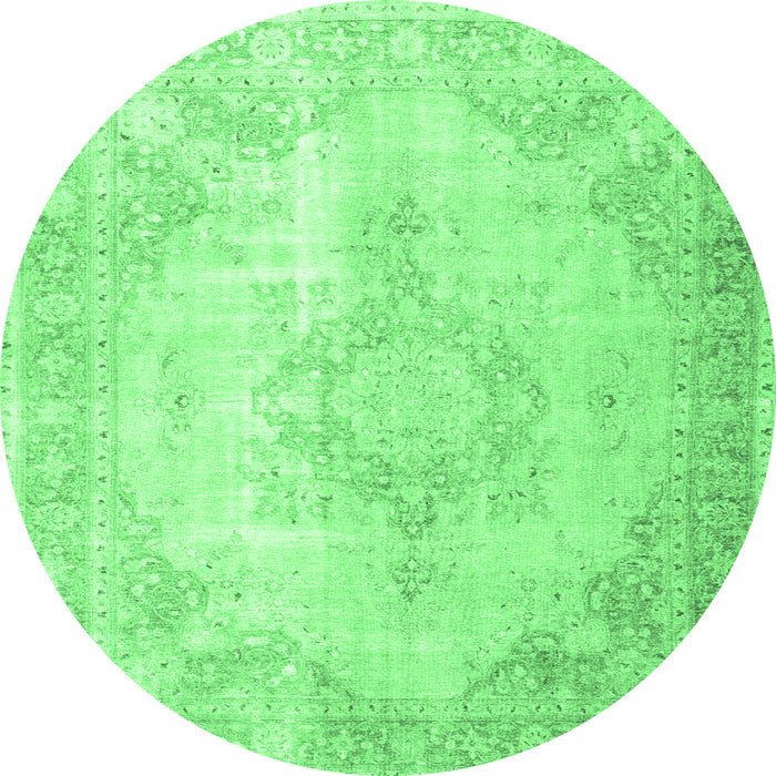 Round Machine Washable Persian Emerald Green Traditional Area Rugs, wshtr3436emgrn