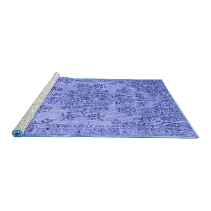Sideview of Machine Washable Persian Blue Traditional Rug, wshtr3437blu