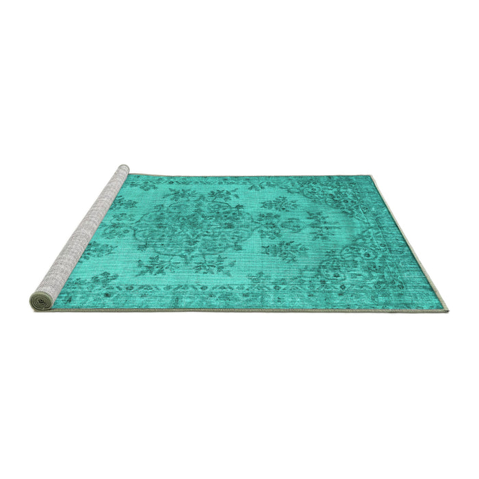 Sideview of Machine Washable Persian Turquoise Traditional Area Rugs, wshtr3437turq
