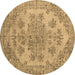 Round Persian Brown Traditional Rug, tr3437brn