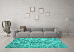 Machine Washable Persian Turquoise Traditional Area Rugs in a Living Room,, wshtr3437turq