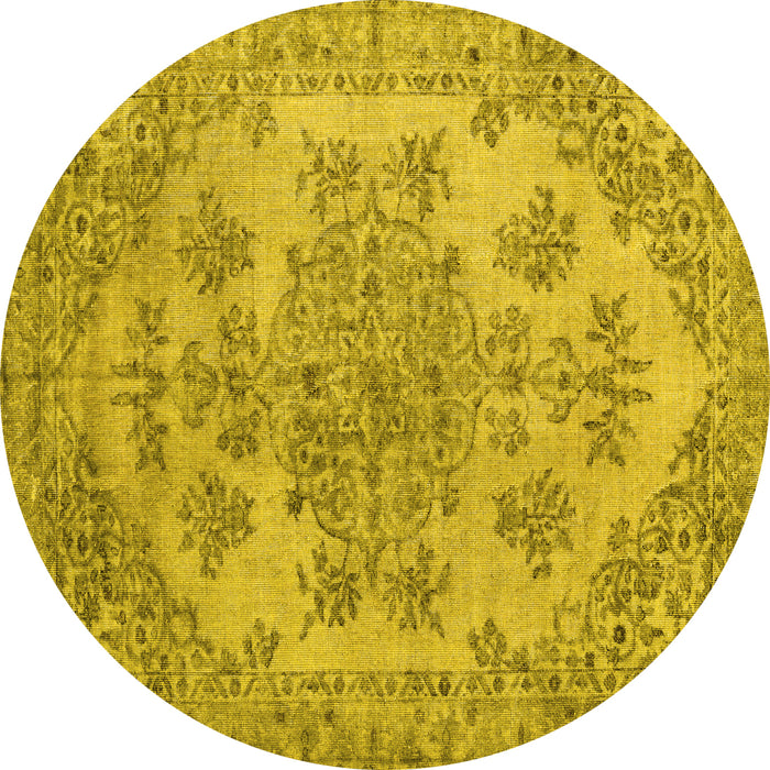 Round Machine Washable Persian Yellow Traditional Rug, wshtr3437yw