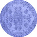 Round Machine Washable Persian Blue Traditional Rug, wshtr3437blu