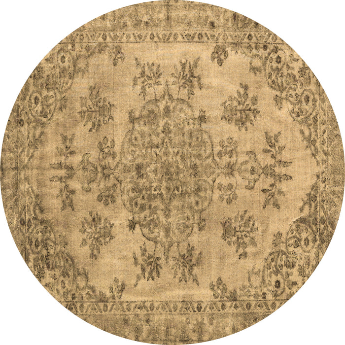 Round Machine Washable Persian Brown Traditional Rug, wshtr3437brn