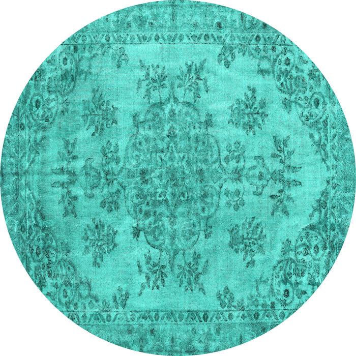 Round Machine Washable Persian Turquoise Traditional Area Rugs, wshtr3437turq