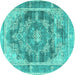 Round Machine Washable Persian Turquoise Traditional Area Rugs, wshtr3438turq