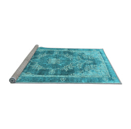 Sideview of Machine Washable Persian Light Blue Traditional Rug, wshtr3438lblu