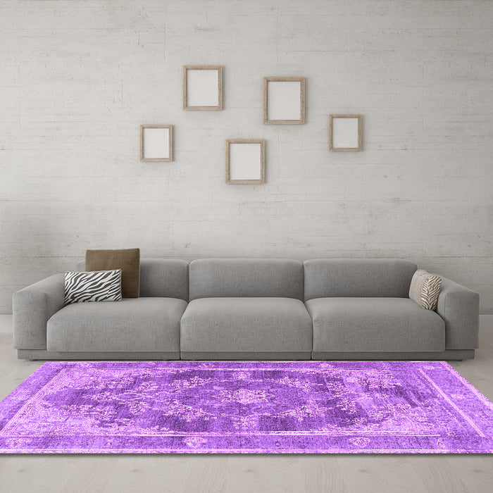 Machine Washable Persian Purple Traditional Area Rugs in a Living Room, wshtr3438pur