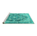 Sideview of Machine Washable Persian Turquoise Traditional Area Rugs, wshtr3438turq