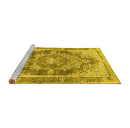 Sideview of Machine Washable Persian Yellow Traditional Rug, wshtr3438yw