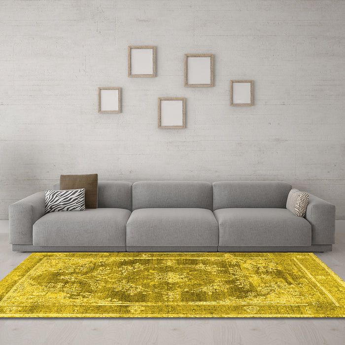 Machine Washable Persian Yellow Traditional Rug in a Living Room, wshtr3438yw