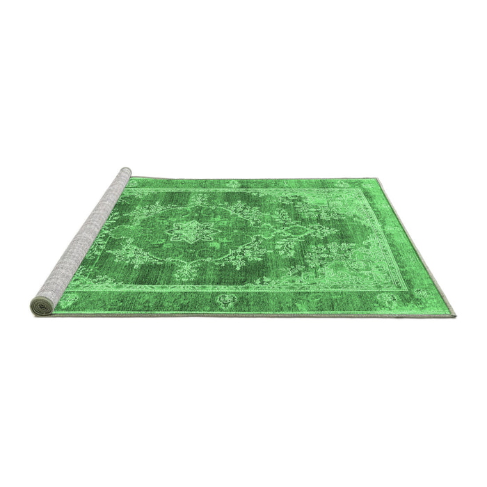 Sideview of Machine Washable Persian Emerald Green Traditional Area Rugs, wshtr3438emgrn