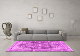 Machine Washable Persian Pink Traditional Rug in a Living Room, wshtr3438pnk