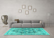 Machine Washable Persian Turquoise Traditional Area Rugs in a Living Room,, wshtr3438turq