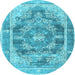 Round Machine Washable Persian Light Blue Traditional Rug, wshtr3438lblu