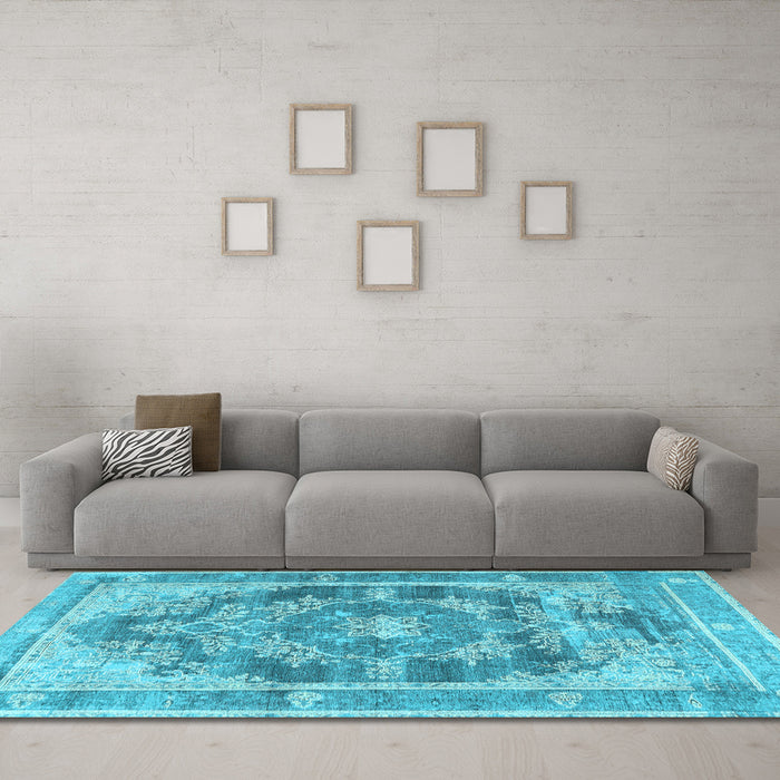 Machine Washable Persian Light Blue Traditional Rug in a Living Room, wshtr3438lblu