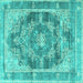 Square Machine Washable Persian Turquoise Traditional Area Rugs, wshtr3438turq