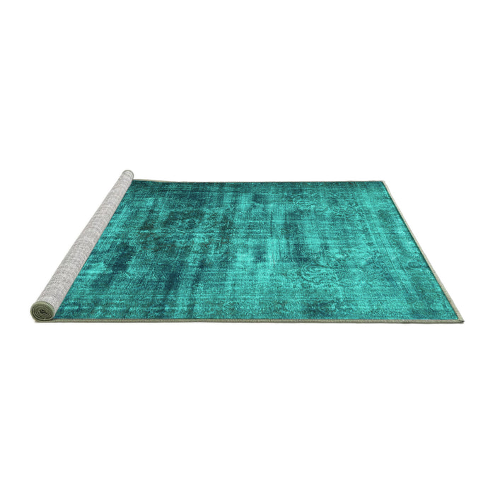 Sideview of Machine Washable Persian Turquoise Traditional Area Rugs, wshtr3439turq
