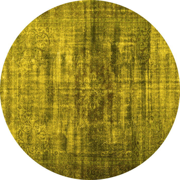 Round Machine Washable Persian Yellow Traditional Rug, wshtr3439yw