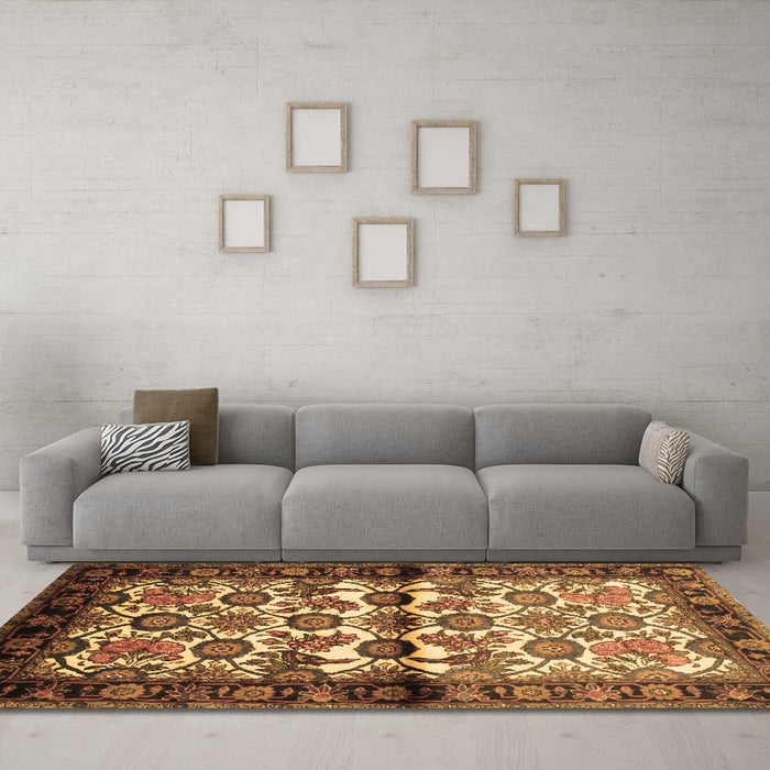 Machine Washable Persian Brown Traditional Rug in a Living Room,, wshtr343brn