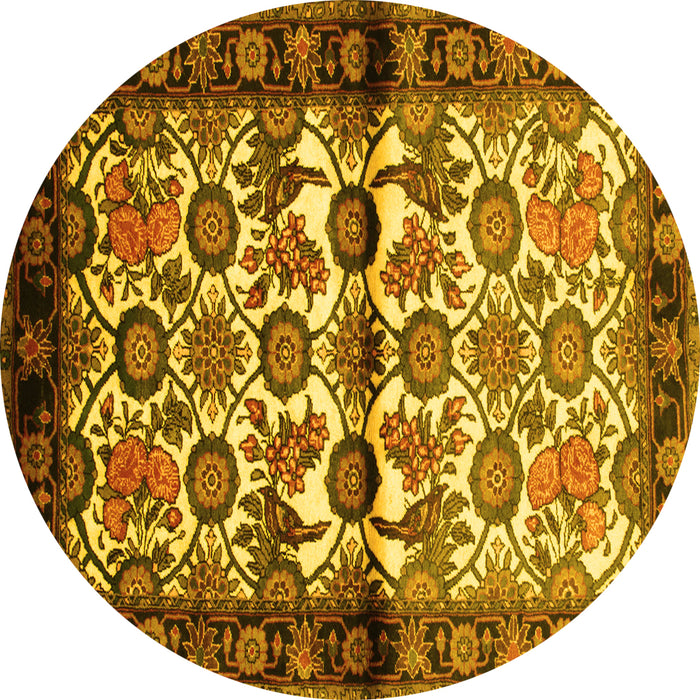 Round Persian Yellow Traditional Rug, tr343yw