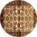 Round Persian Brown Traditional Rug, tr343brn