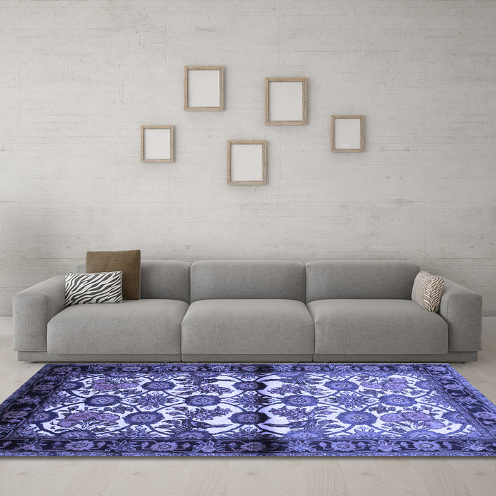 Machine Washable Persian Blue Traditional Rug in a Living Room, wshtr343blu