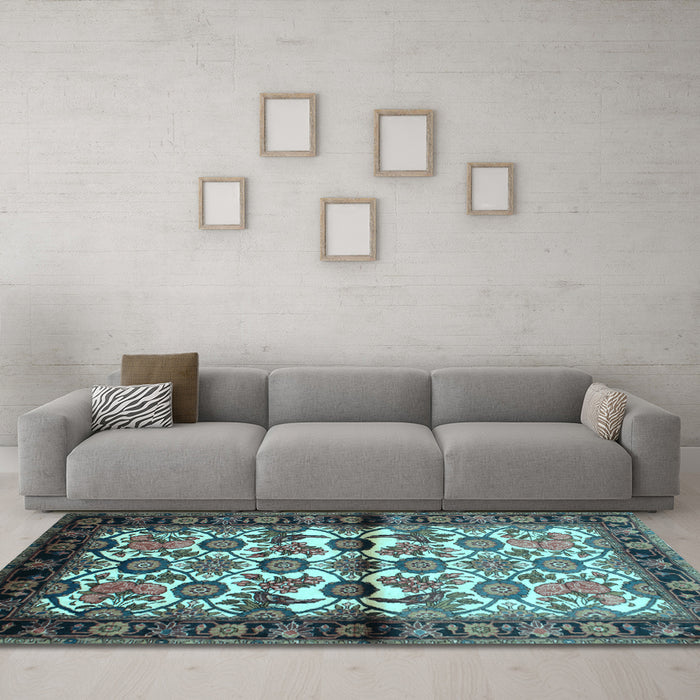 Machine Washable Persian Light Blue Traditional Rug in a Living Room, wshtr343lblu