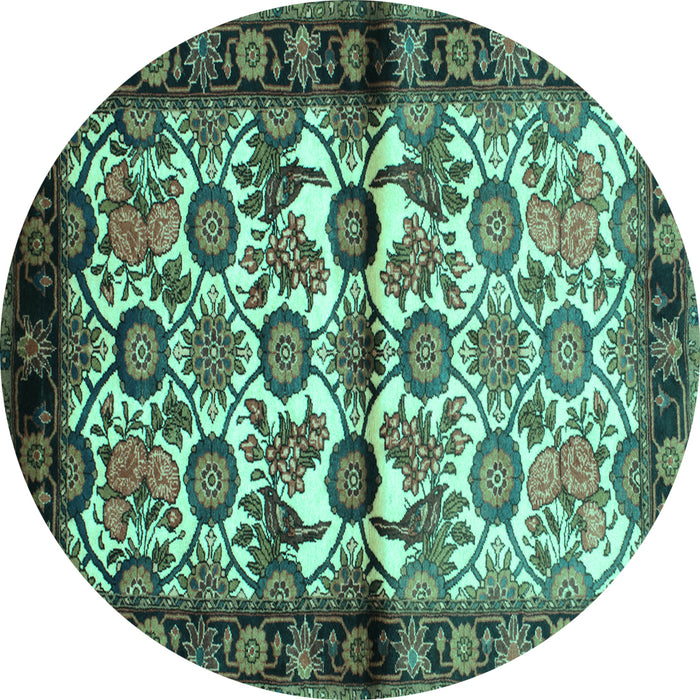 Round Machine Washable Persian Turquoise Traditional Area Rugs, wshtr343turq
