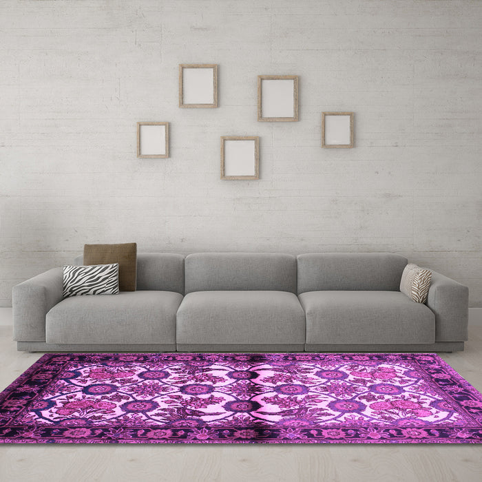 Machine Washable Persian Purple Traditional Area Rugs in a Living Room, wshtr343pur