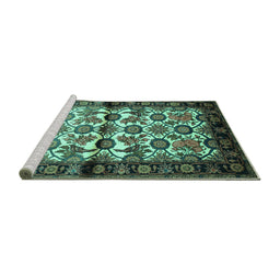 Sideview of Machine Washable Persian Turquoise Traditional Area Rugs, wshtr343turq